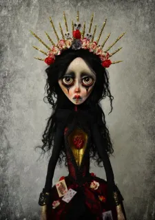 👸 poupée, effrayant, sombre, gothique, poupée d'art, reine de cœur, cartes telegram sticker