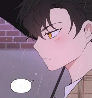 😶 - stile anime, pioggia, pensieroso, capelli castani, stile manga, ombrello telegram sticker