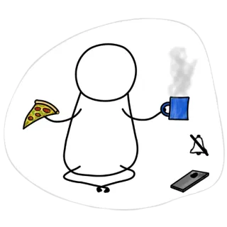 😌 boneco palito, meditação, pizza, café, relaxar, paz, atenção plena, zen whatsapp sticker
