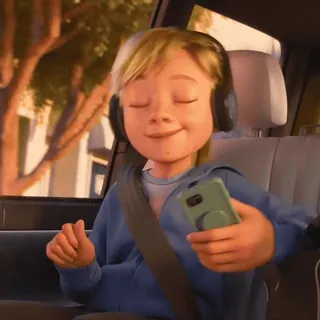 📷 Riley Andersen Inside Out cartoon, girl, headphones, music, joy, animated, character, cellphone telegram sticker