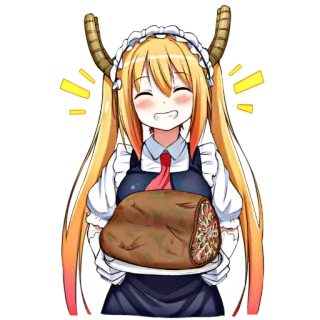 🐉 Tohru Miss Kobayashi's Dragon Maid Anime, Dragón, Sirvienta, Feliz, Sonriendo, Comida telegram sticker