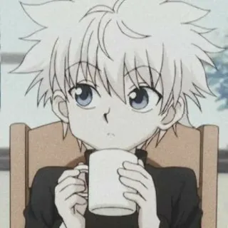 🌑 Killua Zoldyck Hunter x Hunter 애니메이션, 소년, 마시는, 흰 머리, 귀여운 telegram sticker