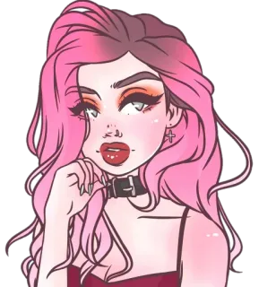🤔 donna, ragazza, capelli rosa, trucco, illustrazione, cartone animato telegram sticker