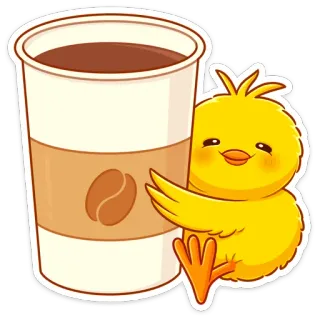 ☕ kurczak, kawa, słodki, kreskówka, zwierzę, napój telegram sticker