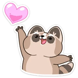🥰 rakun, hati, imut, kartun, binatang, cinta, kawaii whatsapp sticker