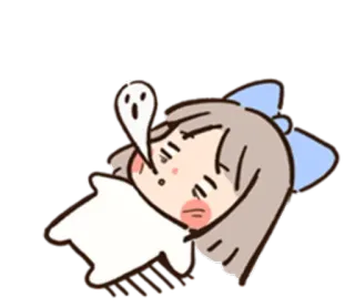 😮‍💨 hantu, anime, imut, kawaii, mengantuk, lelah, kartun, chibi whatsapp sticker