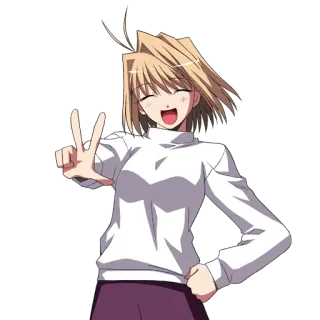 😆 аниме, мультфильм, девушка, улыбается, знак мира telegram sticker