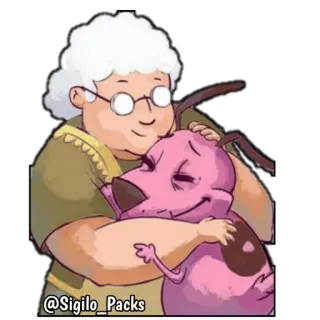 🤗 @Sigilo_Packs мультфильм, собака, бабушка, объятия, стикер telegram sticker