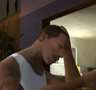 🤧 CJ Grand Theft Auto CJ, Grand Theft Auto, видеоигра, игры, грустный, в депрессии, в стрессе whatsapp sticker