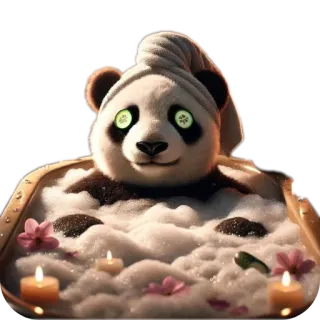 🧸 Panda, Baño, Relajación, Spa, Pepino, Velas, Burbujas whatsapp sticker