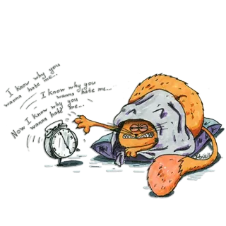 ⏰ I hate mornings, I hate waking up, I hate the sun, I hate everything кот, будильник, утро, ненависть, сонный, мультфильм telegram sticker