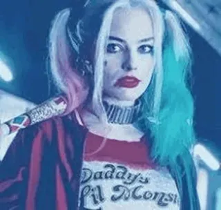 😕 Harley Quinn Daddy's Lil Monster Harley Quinn, Suicide Squad, DC Comics, villain, comic book character, female character, bat, Daddy's Lil Monster telegram sticker
