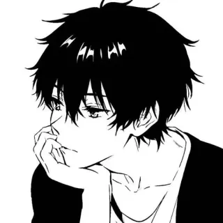 😕 anime, boy, monochrome, portrait, manga telegram sticker
