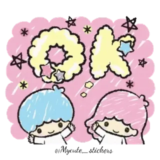 💫 OK lindo, kawaii, estrellas, rosa, azul, OK, brillos telegram sticker