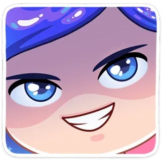😔 cartoon, face, anime, cute, expression, smirk, blue hair, blue eyes telegram sticker