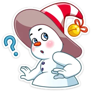 🤨 muñeco de nieve, dibujos animados, invierno, signo de interrogación, sombrero, lindo, pegatina whatsapp sticker