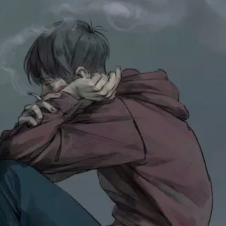 🚬 Hút thuốc, Thuốc lá, Áo hoodie, Buồn, Trầm cảm, Anime, Minh họa whatsapp sticker