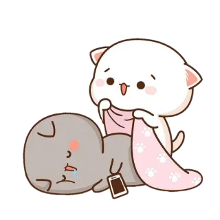 🤗 Мультфильм, Кот, Грустный, Сонный, Одеяло, Каваий, Милый telegram sticker