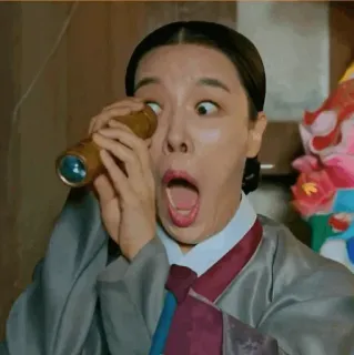 😱 woman, telescope, surprise, shock, asian, funny telegram sticker