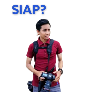 🤨 SIAP? fotograf, mężczyzna, aparat, portret, plecak, czerwona koszula telegram sticker