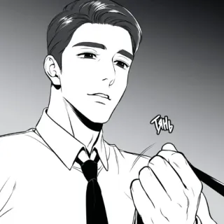 😈 тянь ผู้ชาย, เนคไท, สูท, ขาวดำ telegram sticker