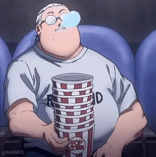 😪 man, popcorn, anime, bubble, glasses, movie theater whatsapp sticker