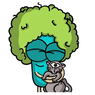 😊 Phim hoạt hình, Nhân vật, Mèo, Ôm, Tóc bông cải xanh, Dễ thương, Sticker telegram sticker