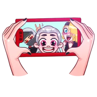 ✌ cartoon, anime, selfie, phone, friends, cute, fun telegram sticker