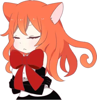 😒 аниме, чиби, кошка, красный бант, милый, каваии telegram sticker