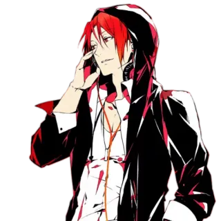 🎧 Anime, Mangá, cabelo ruivo, moletom com capuz, fones de ouvido, masculino, personagem whatsapp sticker
