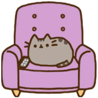 📺 Pusheen Pusheen, 猫, ソファ, リモコン, 漫画, 可愛い, 動物 telegram sticker