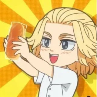 💛 Mikey Anime, Chibi, Essen, Brot, Süß, Figur, Cartoon telegram sticker