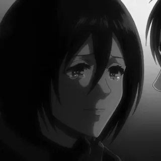 🗡 Mikasa Ackerman Attack on Titan anime, chorando, personagem, triste, escala de cinza, Mikasa Ackerman telegram sticker