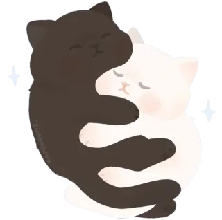 🐾 猫, ハグ, かわいい, 動物, 可愛い, 黒猫, 白猫 telegram sticker