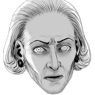 😱 mujer, cara, cabeza, retrato, aterrador, espeluznante, anciana whatsapp sticker
