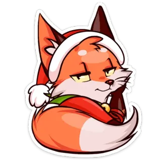 😏 renard, noël, bonnet père noël, mignon, dessin animé, animal, autocollant telegram sticker