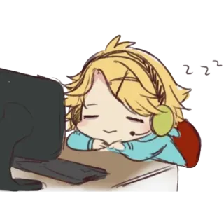 😴 Anime, Chibi, Sueño, Ordenador, Auriculares, Durmiendo, Agotado telegram sticker