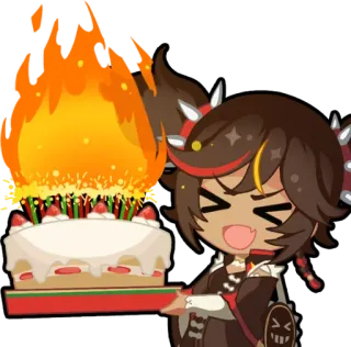 ⭐️ cake, birthday, celebration, fire, cartoon, cute, character telegram sticker