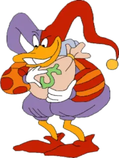 🤡 canard, bouffon, dessin animé, sac, argent whatsapp sticker