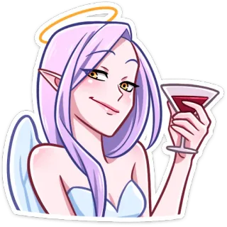 😉 ангел, мартини, коктейль, мультфильм, женщина, гало telegram sticker