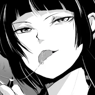 💦 Anime, Mangá, Lambendo, Língua, Preto e branco, Sorriso malicioso telegram sticker