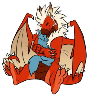 😌 มังกร, หมาป่า, กอด, แฟนตาซี, การ์ตูน, สัตว์ telegram sticker