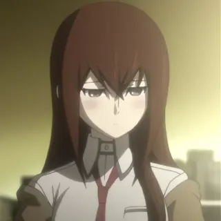 ⏱ Kurisu Makise Steins;Gate anime, cabelo castanho, séria, feminino/mulher, científica whatsapp sticker