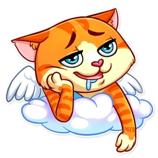 🤤 고양이, 만화, 구름, 천사, 스티커, 게으른, 귀여운 whatsapp sticker