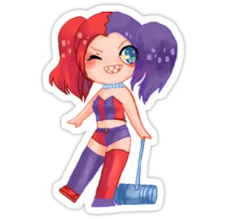 🐞 Harley Quinn DC Comics, Harley Quinn, vilão, chibi, martelo telegram sticker