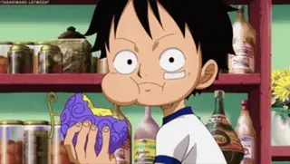 🍩 Monkey D. Luffy One Piece one piece, anime, monkey d. luffy, luffy, teufelsfrucht, essen whatsapp sticker