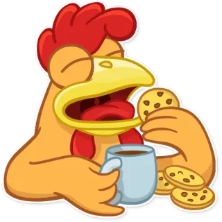 😋 frango, café da manhã, café, biscoitos, sonolento, desenho animado whatsapp sticker