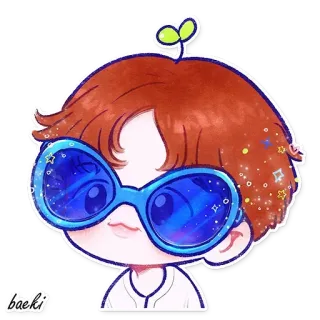 😎 baeki sticker, cartoon, bril, kpop, schattig telegram sticker