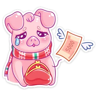 😢 5000 cerdo, dinero, billetera, triste, dibujos animados, pegatina telegram sticker