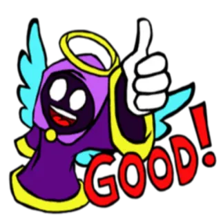 👍 GOOD! ange, auréole, pouce levé, bien, dessin animé, positif, approbation whatsapp sticker